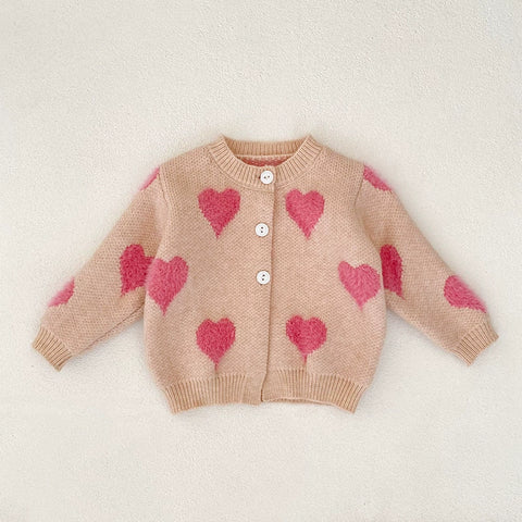 2 Pc Baby Girl Heart Knit Cardigan and Bodysuit Set