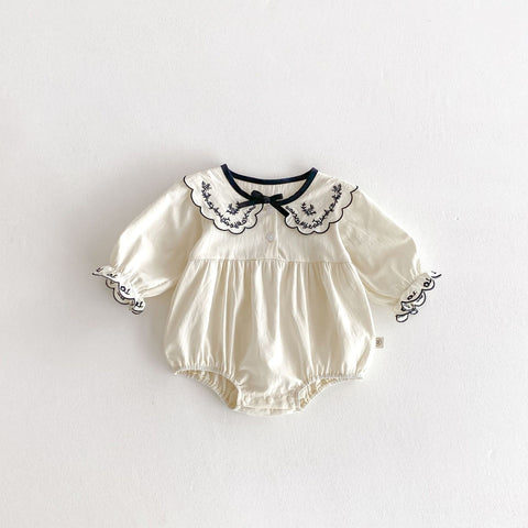 Baby Girl Embroidered Scallop Collar Bodysuit