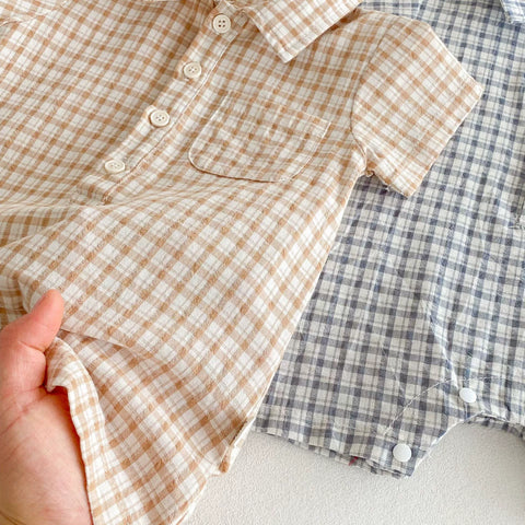 Baby Boy Summer Plaid Polo Romper