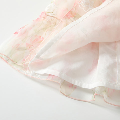 Girls Pink Floral Dress with Straw Hat