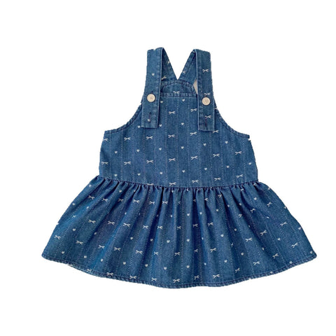 2 Pc Girls Denim Bow Skirt with Cherry Shirt Set