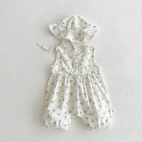 2 pc Baby Girl Summer Romper & Hat Set