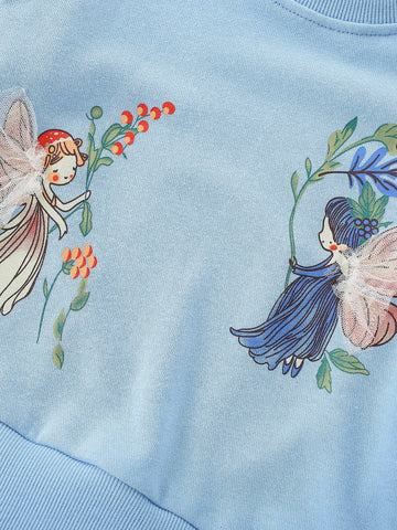 2 Pc Girls Fairy Print Layered Sweatshirt  & Leggings Set