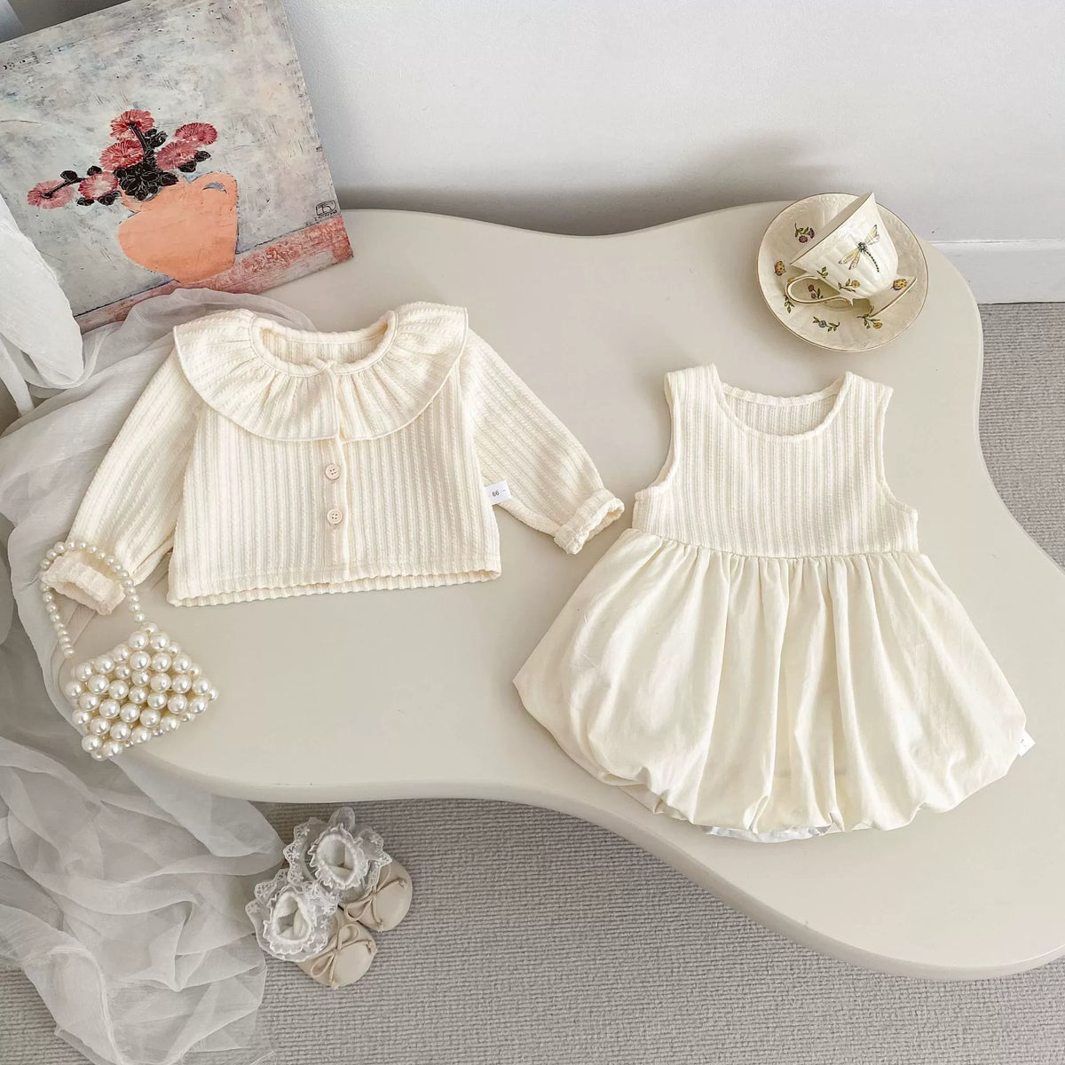 2 Pc Baby Girl Cardigan Bubble Dress Set
