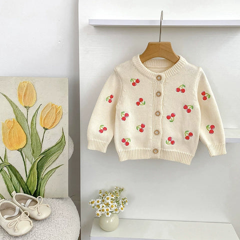 Baby Girl Cherry Embroidered Cardigan