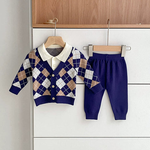 2 Baby Boy Preppy Knit Argyle Sweater w/ Pants
