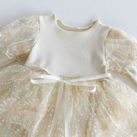 Baby Girl Flower and Dots Pattern Tulle Dress