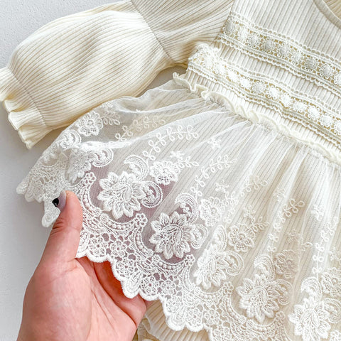 Baby Girl Ruffle Neck Mesh Lace Dress