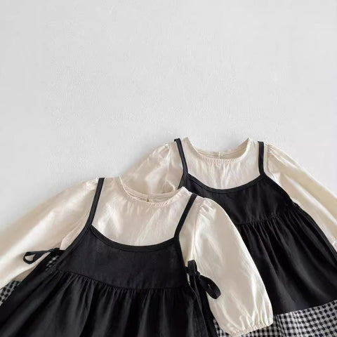 Girl Knit Faux Pinafore Bodysuit Dress