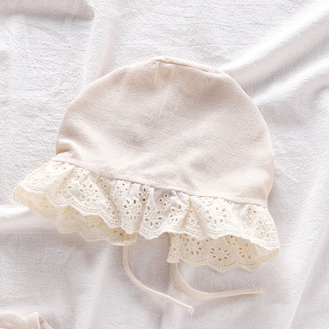 2 Pc Baby Girl Vintage Lace Bib Bodysuit w/ Bonnet