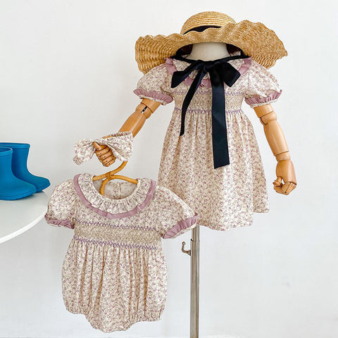 Girls Ditsy Flower Ruffle Neck Onesie/Dress