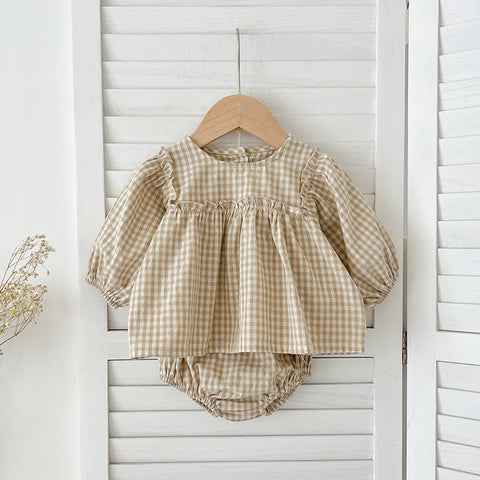 2 Pc Baby Girl Gingham Peplum Top and Shorts Set