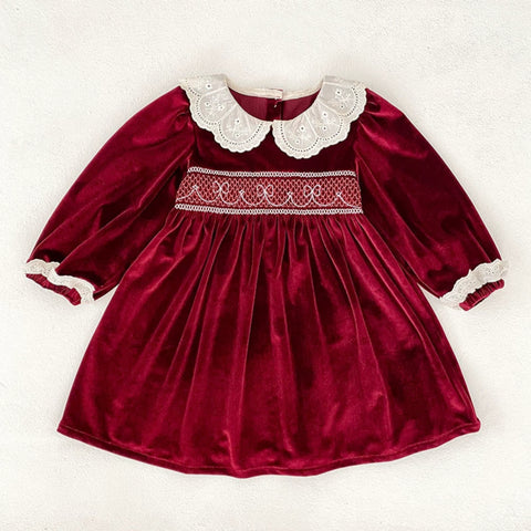Girls Velvet Holiday Smock Bodysuit/Dress