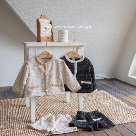 2 Pc Baby Girl Tweed Cardigan Shorts Set
