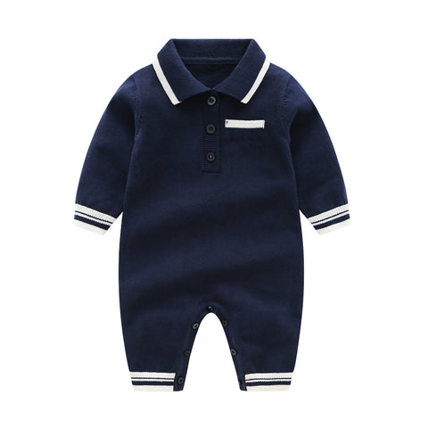 Baby Boy Knit Preppy Polo Romper
