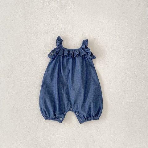 Baby Girl Denim Ruffle Overall Romper