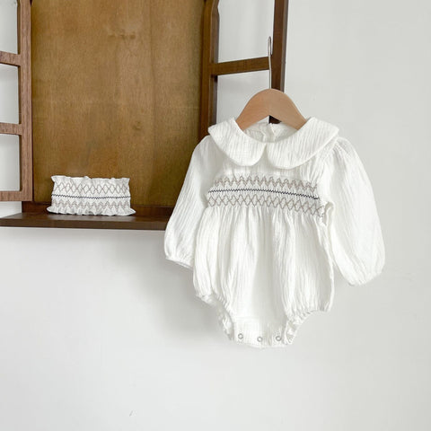 2 Pc Baby Girl Smocked Collar Bodysuit