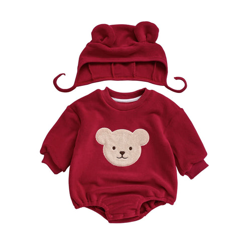 2 Pc Baby Bear Fleece Bodysuit with Hat Set