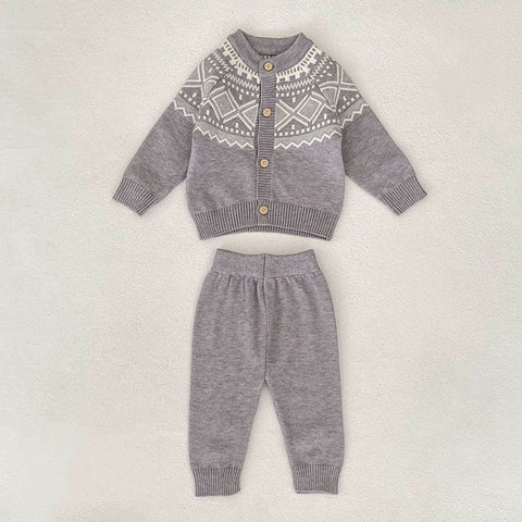 2 Pc Baby Fair Isle Knit Cardigan Pants Set
