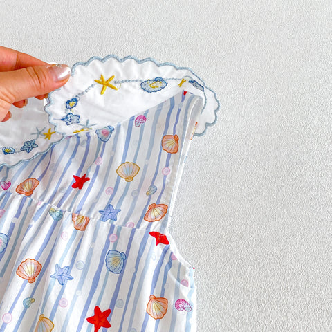 Baby Girls Scallop Collar Seashells Print Dress