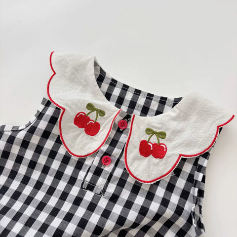2 Pc Baby Girls Cherry Gingham Plaid Bodysuit