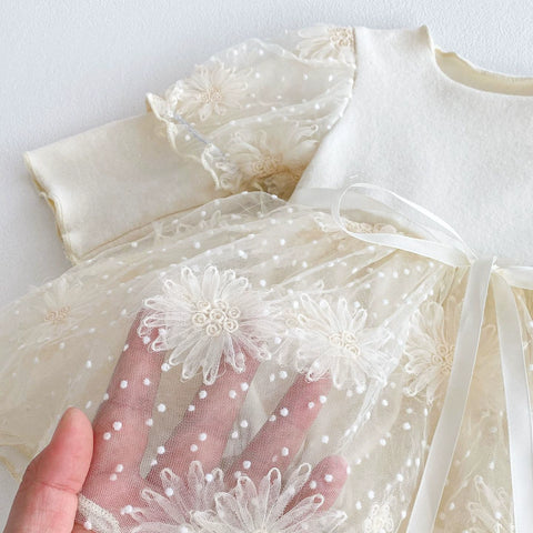 Baby Girl Flower and Dots Pattern Tulle Dress