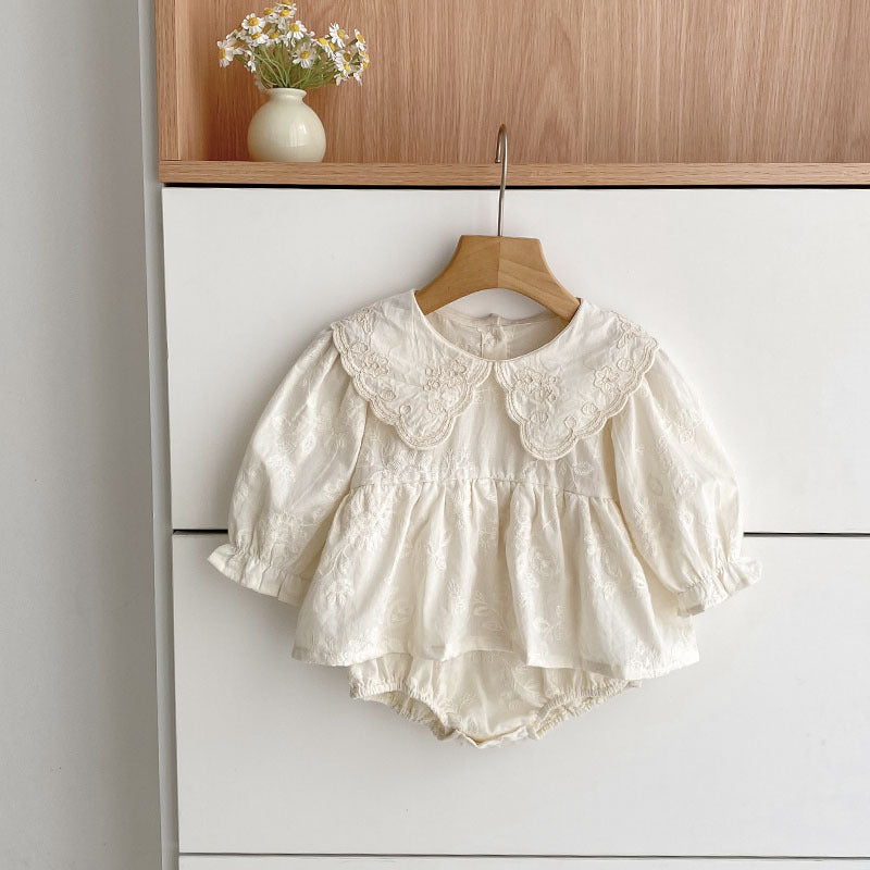 Girls Scallop Collar Vintage Style Bodysuit/Dress
