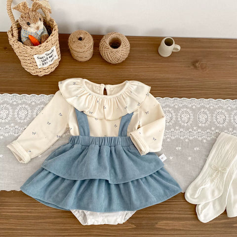2 Pc Baby Girl Corduroy Skirt with Ruffle Collar Shirt
