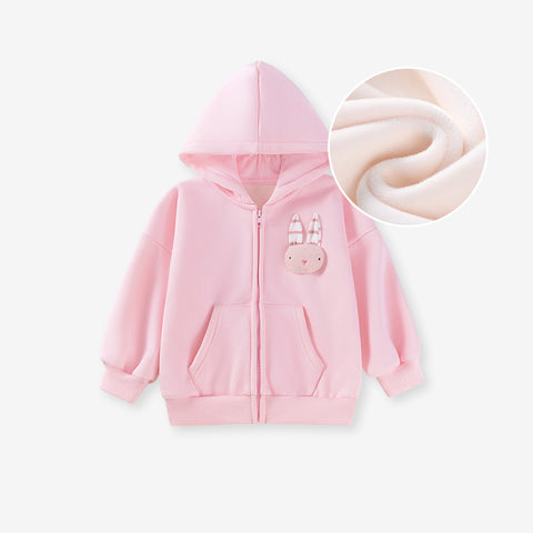 Baby Girl Fleece Lined 3D Bunny Patch Hooded Sweatshirt