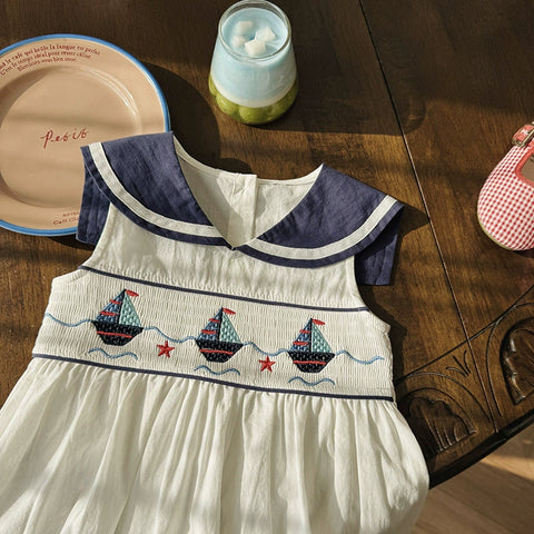 Girls Summer Sailboat Sailor Dress