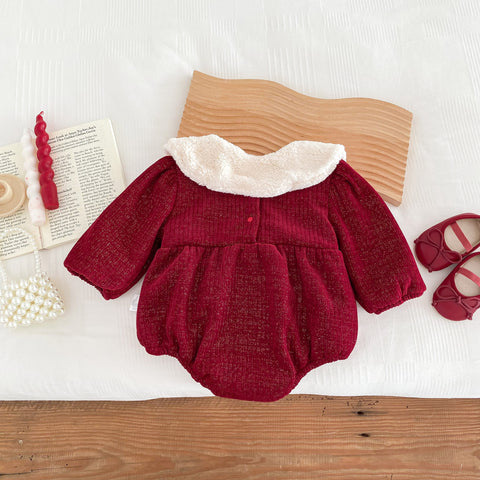 2 Pc Baby Girl Festive Bodysuit Pom Pom Collar