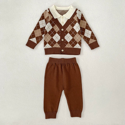 2 Baby Boy Preppy Knit Argyle Sweater w/ Pants
