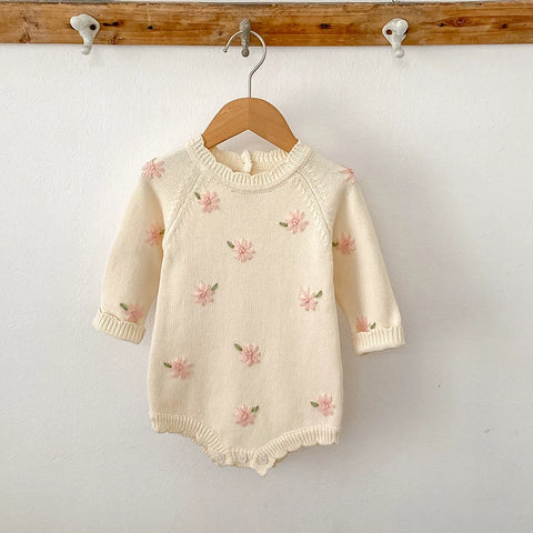 Baby Girl Knit Flower Sweater Bodysuit