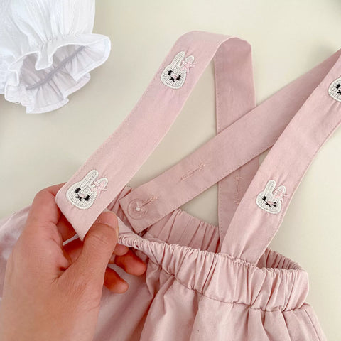 2 Pc Baby Girl Bunny Overall Skirt w/ Collar Shirt