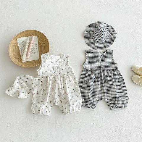 2 pc Baby Girl Summer Romper & Hat Set