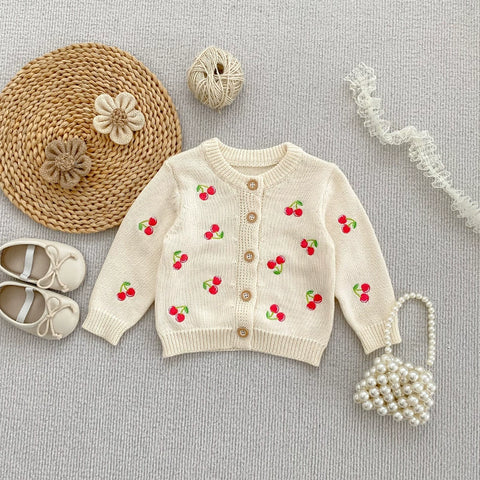 Baby Girl Cherry Embroidered Cardigan