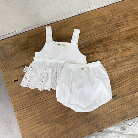 2 Pc Girls Crochet Square Top & Shorts Set