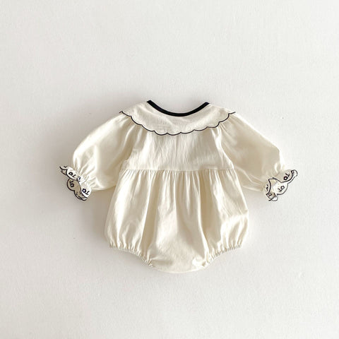 Baby Girl Embroidered Scallop Collar Bodysuit