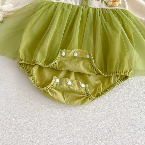 Baby Girl 3D Flower Mesh Bodysuit Dress