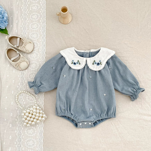 Girls Flower Embroidered Collar Bodysuit/ Dress