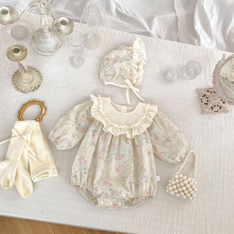 2 Pc Baby Girl Vintage Floral Bodysuit w/Bonnet