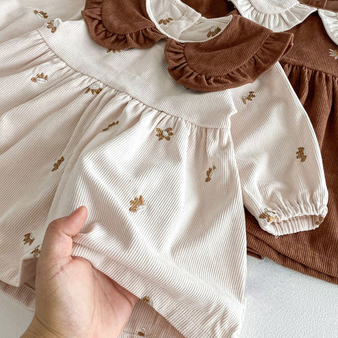 Baby Girl Ditsy Floral Corduroy Collar Dress