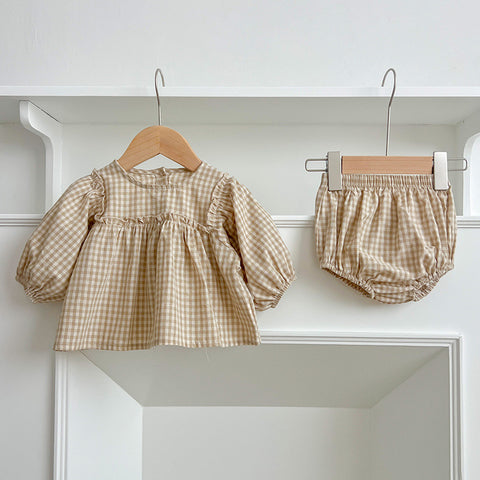2 Pc Baby Girl Gingham Peplum Top and Shorts Set