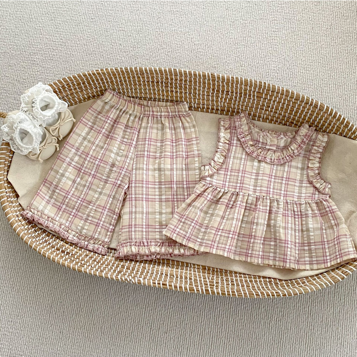 2 Pc Girl Plaid Shirt & Wide Leg Set