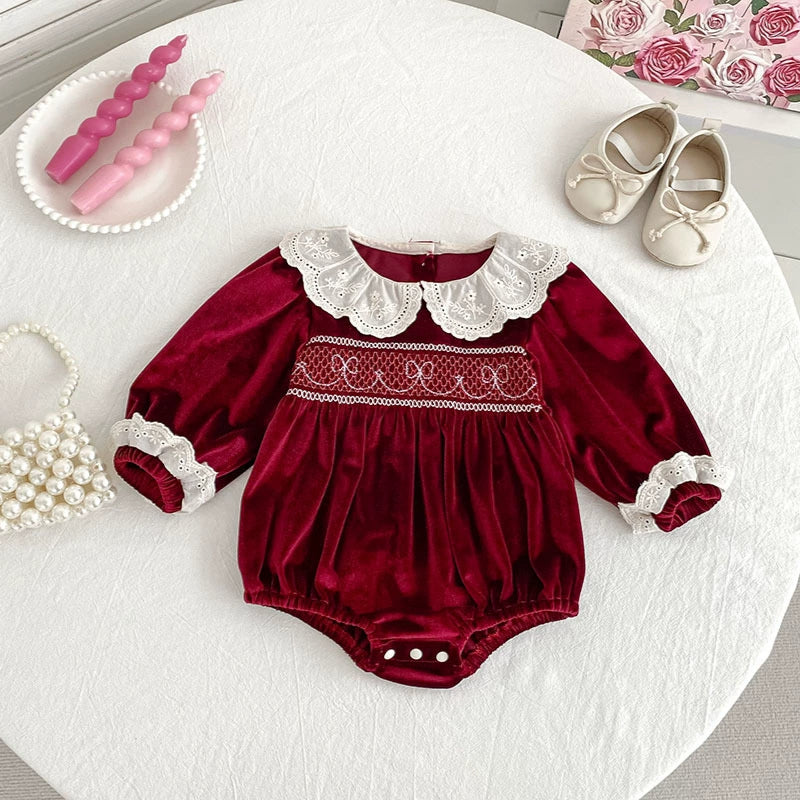 Girls Velvet Holiday Smock Bodysuit/Dress