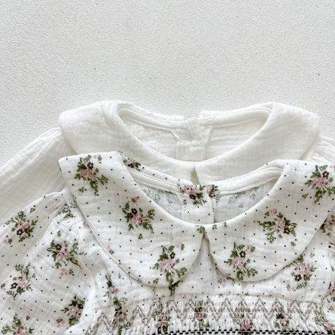 2 Pc Baby Girl Smocked Collar Bodysuit