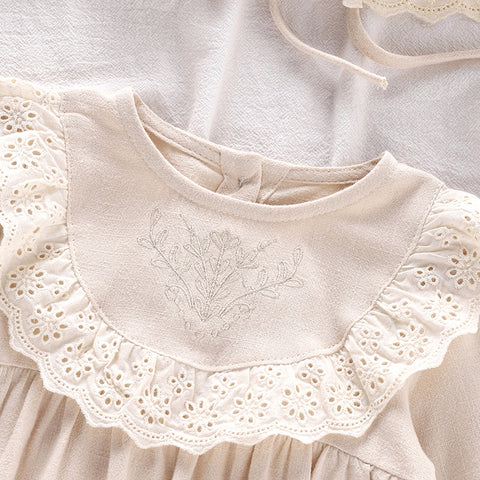 2 Pc Baby Girl Vintage Lace Bib Bodysuit w/ Bonnet