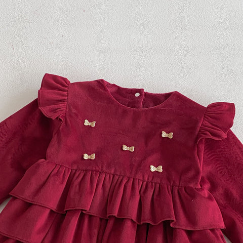 Baby Girl Fleece Lined Bow Bodysuit Dress