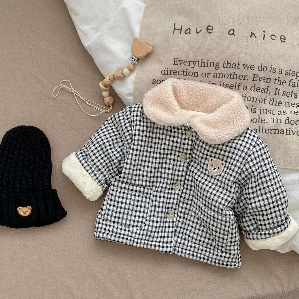 Baby Bear Thick Fleece Gingham Plaid Jacket