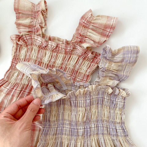 2 Pc Baby Girl Plaid Bodysuit with Hat